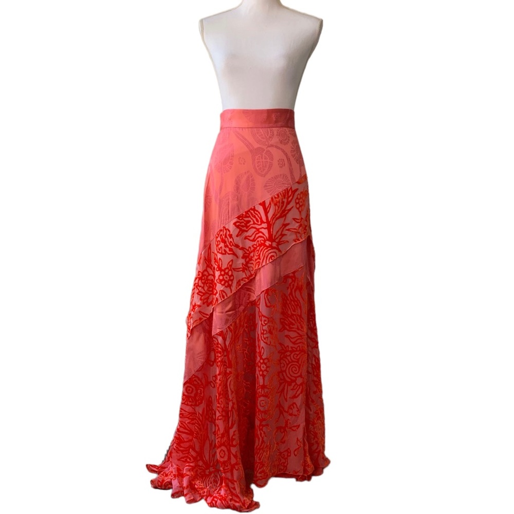 PETER PILOTTO LONG DEVORE SILK VELVET ASYMMETRIC TIER EVENING MAXI SKIRT - Picture 2 of 16